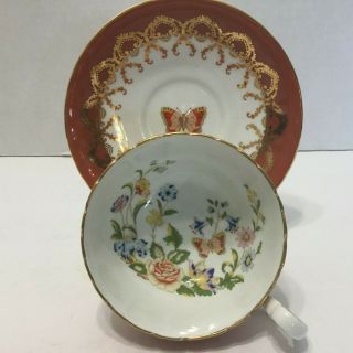 Aynsley Bone China Butterfly Teacup And Saucer