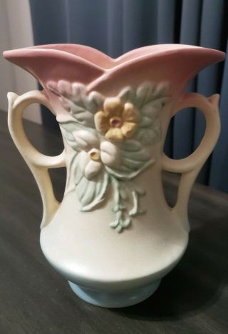 Gorgeous Vintage Hull Art Pottery Vase Planter Pink Blue Floral Handles W - 6