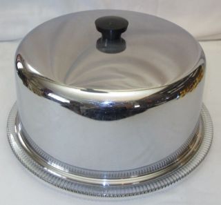 Vintage Mid Century Glass Cake Plate W Stainless Steel Chrome Lid