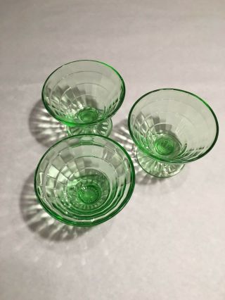 Depression Vaseline Glass Set Of 3 Green Dessert Dishes / Bowls