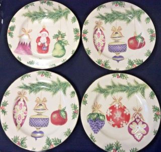 American Atelier At Home Ornaments 5105 Set Of 4 Porceln Christmas Salad Plates