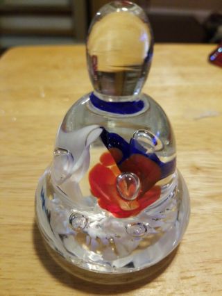 Vintage Joe St.  Clair Glass Bell Paperweight Red White Blue Flowers