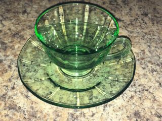 Vintage Federal Green Depression Glass Cup And Saucer