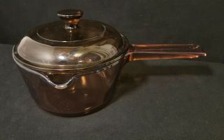 Corning Ware Pyrex Visions Amber Sauce Pan With Pour Spout & Lid,  1 Liter 1 L