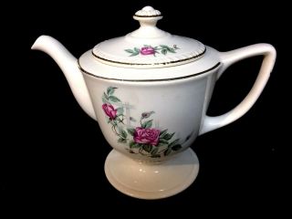 Early Vintage Homer Laughlin White Pink Roses/gold Trim Teapot