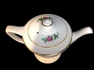Early Vintage Homer Laughlin White Pink Roses/Gold Trim Teapot 3