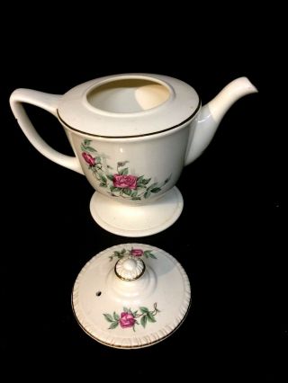 Early Vintage Homer Laughlin White Pink Roses/Gold Trim Teapot 4