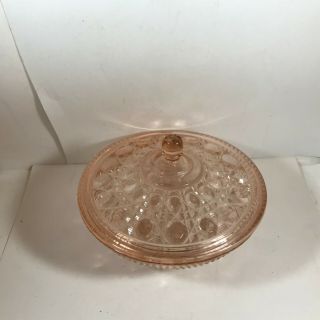 Vintage Pink Depression Indiana Glass Candy Dish Lid Windsor Pattern 2