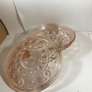 Vintage Pink Depression Indiana Glass Candy Dish Lid Windsor Pattern 3