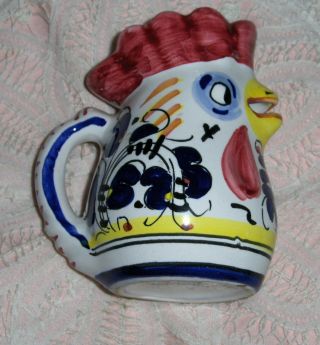 Vtg Folk Art Pottery Rooster Pitcher Italy Ceramic Rooster Chicken Hen Creamer