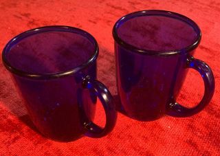 Arcoroc France Set Of 2 Saphir Cobalt Blue Glass Coffee Mugs Cup 10oz Vintage