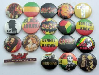 Bob Marley And Reggae / Rasta Badges 19 X Vintage Pin Badges Lovers Rock