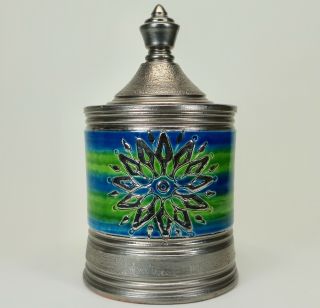 Aldo Londi Bitossi Rosenthal Netter Rimini Blue/ Green Stripe 9 1/2” Lidded Jar