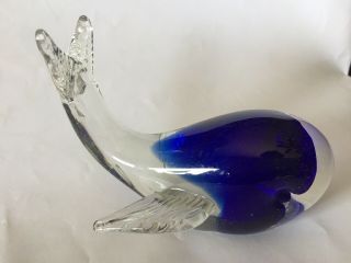 Vintage Hand Blown Art Glass Blue Swirl Whale Paperweight Figurine No Chips