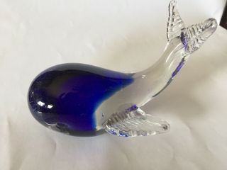 Vintage Hand Blown Art Glass Blue Swirl Whale Paperweight Figurine No Chips 3
