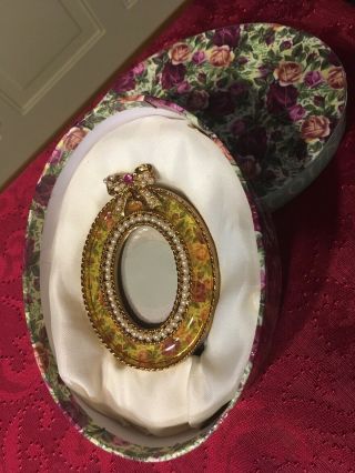 Royal Albert Old Country Roses Chintz Oval Photo Frame Pearls Jeweled