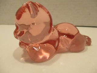 Vintage Fenton Pink Glass Day Dreaming Bear Figurine Made USA 3