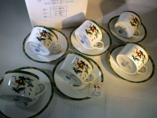 Raynaud Limoges Ceralene Vtg Louviers Abstract Flowers 6 Teacups 6 Saucers Boxed