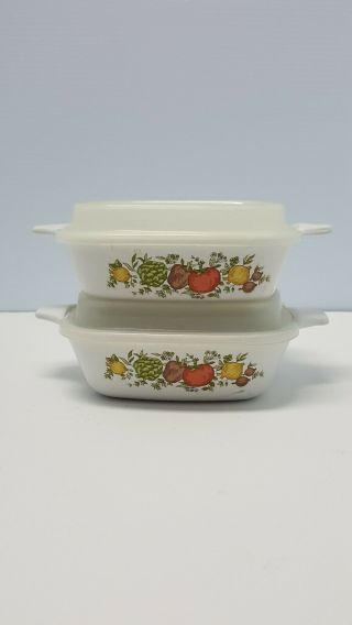 2 Corning Ware 1 3/4 Cup Casseroles Spice Of Life Pattern With Lids Pre - Owned