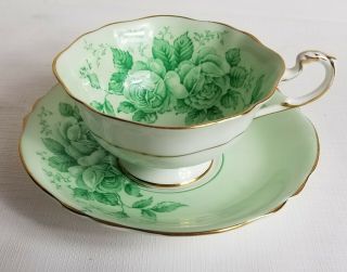 Paragon Green Tea Cup Saucer Set Roses On Thorny Vines