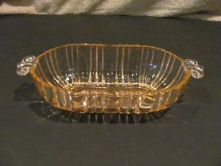 Vintage Pink Depression Glass Small Oval Relish / Candy Bowl W/ Handles 7 "