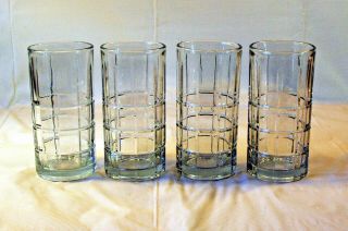 Set Of 4 Anchor Hocking Clear Glass Tartan - Manchester Ice Tea Glasses 16 Fluid