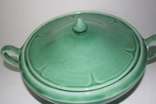 Vintage Mt Clemens Pottery Green Footed Soup Tureen Petalware Dish with Lid 2