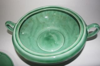 Vintage Mt Clemens Pottery Green Footed Soup Tureen Petalware Dish with Lid 4