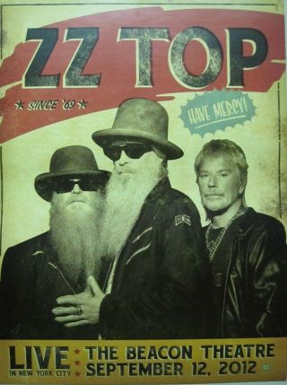 Zz Top 2012 Beacon Theatre Live Promotional Poster Flawless Old Stock