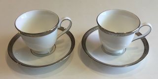 2 Lenox Landmark Platinum Bone China Pattern Coffee Cups And Saucers