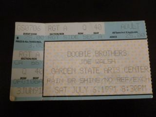 Doobie Brothers Joe Walsh 1991 Concert Ticket Stub Garden State Arts Center Nj