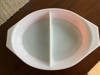 Vintage 1950 ' s Pyrex Pink Daisy 1 1/2 qt Oval Divided Dish Casserole Vegetable 2