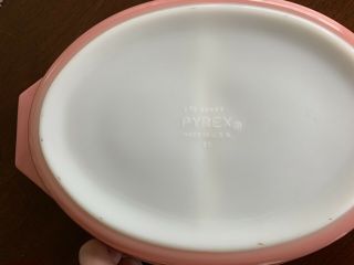 Vintage 1950 ' s Pyrex Pink Daisy 1 1/2 qt Oval Divided Dish Casserole Vegetable 3
