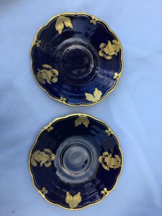 2 Pc German Jlmenau Echt Kobalt Blue Gold 2 Saucers Little Plates 6 In.  Across