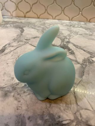 Vintage Fenton Art Glass Blue Satin Bunny Rabbit Paperweight Figurine