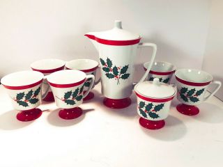 Seyei Fine China Christmas Holly Berries Coffee/tea Set Vintage