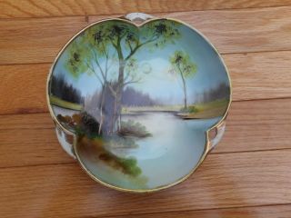 Vintage Nippon Hand Painted Candy Nut Dish Bowl Trees River Scene