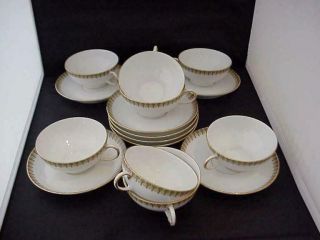 Set Of 8 Antique Wm.  Guerin & Co.  Limoges France Porcelain Footed Cups & Saucers