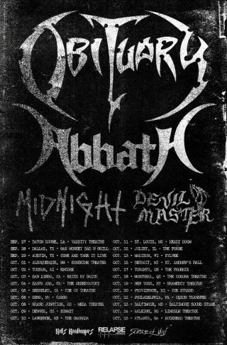 Obituary,  Abbath Concert Poster / North America Tour 2019 / 19x13 Inch