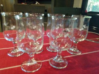 6 Pfaltzgraff Heirloom Wine Water Goblets Pedestal Glasses 6 1/4 "