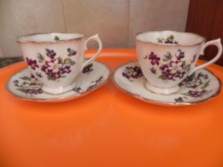 2 Royal Albert Violets For Love Teacups Bone China England