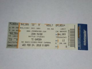John Mayer Concert Ticket Stub - 2010 - Battle Studies Tour - Td Garden - Boston,  Ma