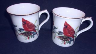 2 Lenox Winter Greetings Cardinals 12 " Mug With Gold Trim