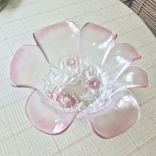 Pink Depression Glass Scallop Border 11”bowl,  3 - D Floral Center,  Frosted Trim,  A,