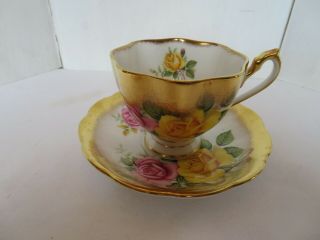 Vintage Princess Anne Tea Cup & Saucer with Pink & Yellow Roses Gold Trim 2
