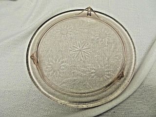 Vintage Sunflower Pink Depression Glass Cake Plate Jeannette A Beauty COND 2