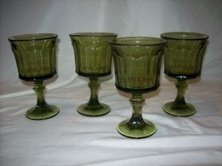 Set Of 4 Avocado Green Wine Glasses Goblets Mid Century