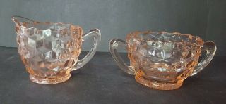 Pink Depression Glass Sugar And Creamer Cube Pattern