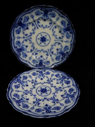 2 Antique Conway Flow Blue Plates Wharf Pottery England 9 " & 9 3/4 "