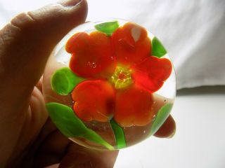 Antique Chinese Hand Warmer Orange Flower Paperweight 2 1/2 "